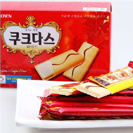 零食工坊韩国进口食品Crown夹心饼干可拉奥蛋卷